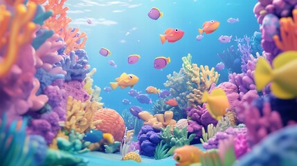 Vibrant Coral Reef with Colorful Fish Underwater Scene