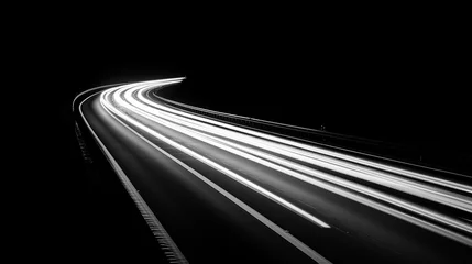 Night Drive: Light trails streak across a dark highway, creating dynamic, abstract lines of light and movement. The long exposure captures the speed and energy of nighttime driving. 