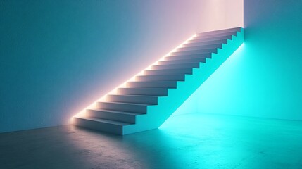 Obraz premium Illuminated staircase leading upwards, abstract background, success concept, website banner