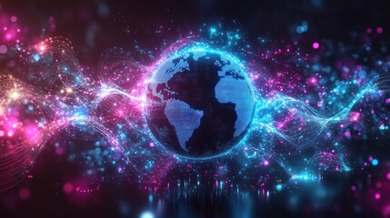 Obraz premium Abstract Earth with colorful light wave patterns