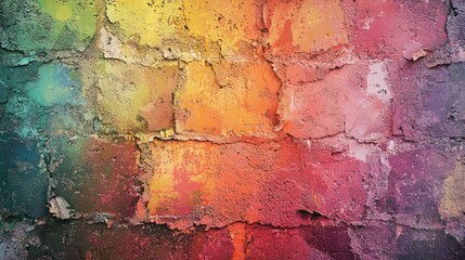 Obraz premium Vibrant Rainbow Hues on Weathered Brick Wall