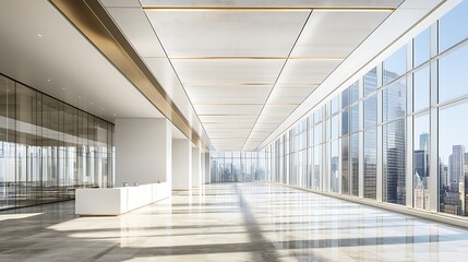 Obraz premium Modern Office Lobby With City View And Marble Floor