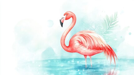 Naklejka premium A beautiful pink flamingo stands gracefully in a serene environment, showcasing its elegant feathers and vibrant colors against a soft backdrop.