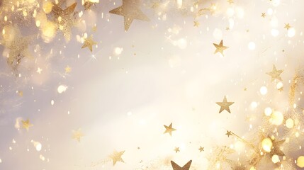 Elegant white and gold blurred background with golden star details, evoking a luxurious and celebratory ambiance
