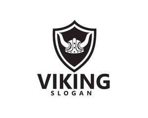creative viking hat inside shield logo design