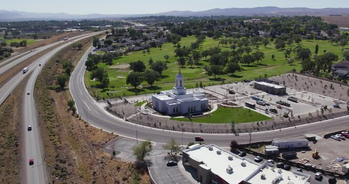 Latter-day Saints, Elko Nevada Temple In Elko Nevada United States. Aerial Drone Shot