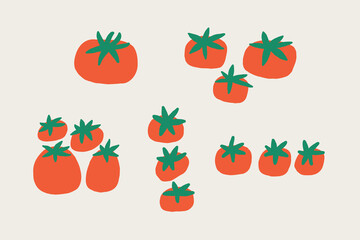 Set Simple Various Tomato Cherry. Vegetable Pomodoro Collection. Hand Drawn Vector Isolated Illustration