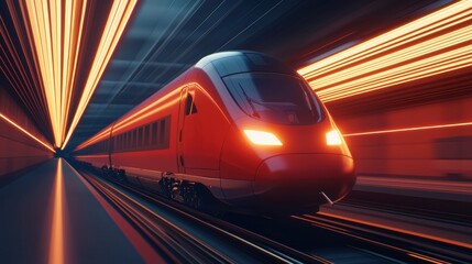 Naklejka premium High-speed train in motion at modern station urban environment