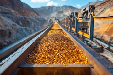 Gold Mining Conveyor Belt Operating Efficiently in an Industrial Plant