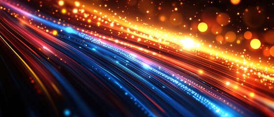 Abstract light streaks with bright bokeh on dark background creating dynamic motion effect