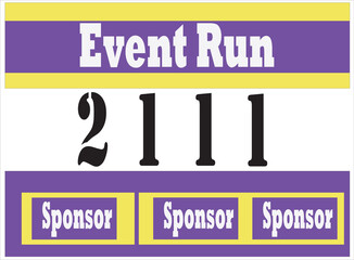 Purple colored marathon number bib isolated on yellow