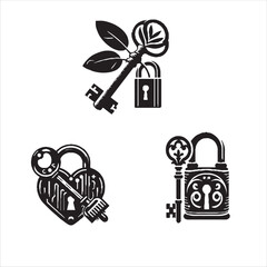 Key and Lock Silhouette Symbol for Security and Protection