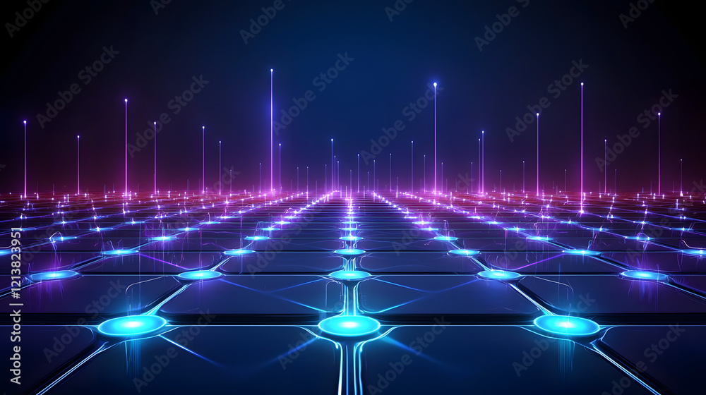 Poster abstract technology background with glowing lines and dots in a futuristic design pattern