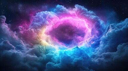Cosmic portal in vibrant nebula clouds; fantasy backdrop for gaming, sci-fi