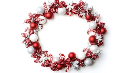 Obraz premium Festive Christmas Wreath Decorated Red White Ornaments