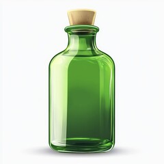 Green glass bottle with cork stopper.