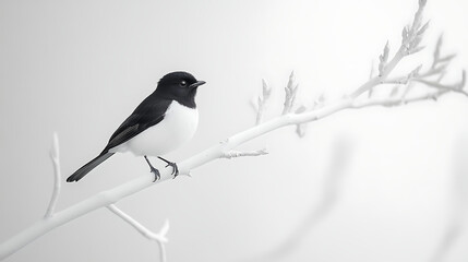 Fototapeta premium A black and white bird is perched on a branch