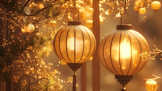 Festive decorations with lanterns and golden accents exude charm and elegance.
