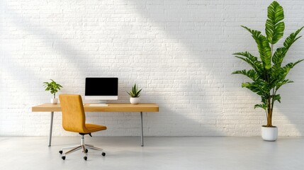 Modern minimalist home office workspace with plants. Ideal for productivity and well-being content