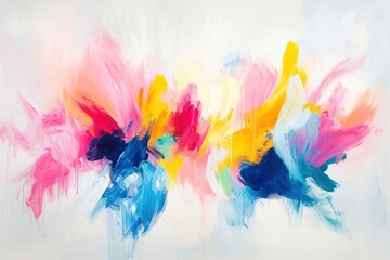 Obraz premium Abstract colorful canvas painting, vibrant strokes, white background, gallery display