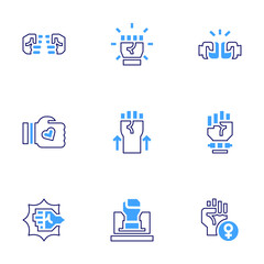 Empowerment icon set. Bold line style. Duotone colors. Editable stroke.empowerment, fist, punch, hand, friendship