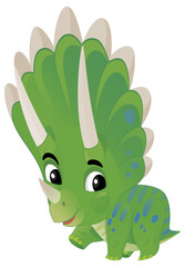 cartoon scene with happy prehistoric animal triceratops dino dinosaur smiling and walking isolated on white background illustration for children