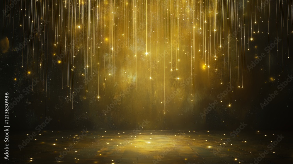 Wall mural a dark background illuminated by golden light beams, creating a luxurious glow and dynamic sparkle o