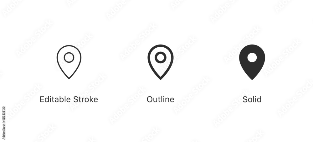 Poster Location icon set, Map pin place marker. location pin icon pointer symbol, Navigation sign. EDITABLE STROKE ICON. outline and filled web icons vector sign	