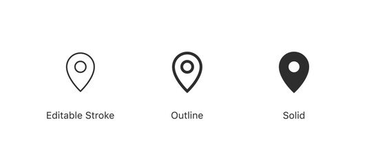 Location icon set, Map pin place marker. location pin icon pointer symbol, Navigation sign. EDITABLE STROKE ICON. outline and filled web icons vector sign	