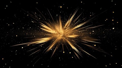 Obraz premium Metallic golden beams radiating outward on a black backdrop, surrounded by golden dust, exuding luxury and sophistication.