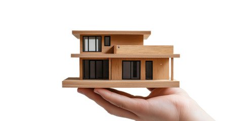 model of a house on his palms hand concept of mortgage lending real estate insurance construction design