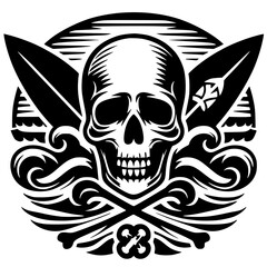 Skull surfing silhouette