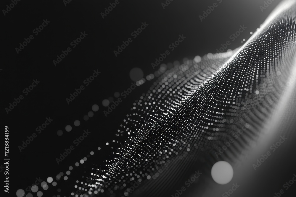 Poster Ethereal patterns emerge in a captivating display of light and texture in a black and white web of interconnected dots. Generative AI