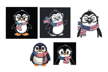 A penguin wearing glasses and a scarf with a penguin wearing glasses