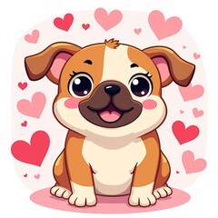 Fototapeta premium happy valentine bull dog puppy surrounded with heart isolated on white background