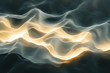 Flowing waves of golden light intertwine with misty shadows in a mesmerizing dance of colors and patterns. Generative AI