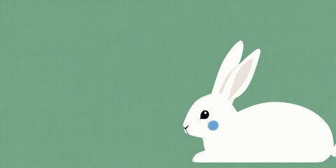 Minimalist white rabbit illustration on green background