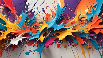 Abstract vibrant paint splash background with bright colors and dynamic shapes.