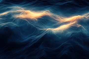 Glowing waves dance under a starlit sky, creating a mesmerizing view of the ocean at midnight. Generative AI