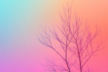 Obraz premium Delicate branches reach towards a vibrant sky during twilight, basking in hues of pink and blue. Generative AI