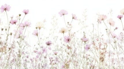 Obraz premium Beautiful seamless floral water color pattern Set, watercolor wild flowers, leaves and grass,Collection botanic garden elements, isolated illustration in rustic or vintage style,copy space.