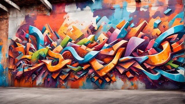 Fototapeta Vibrant abstract graffiti art on a brick wall, perfect for urban or street art designs.
