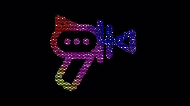 Icon raygun is made up of LED square shapes that shimmer and flicker. There are black dead diodes. In-Out looped. Alpha BW at the end