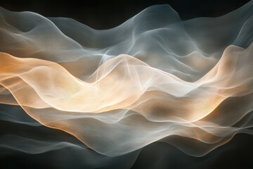Fototapeta premium Soft wisps of ethereal light dance gracefully across a dark backdrop, creating a sense of movement and tranquility in the air. Generative AI