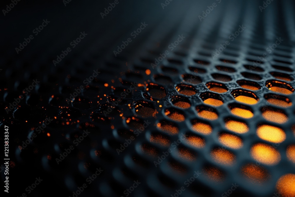 Poster captivating interplay of light and texture on a mesh surface in a dimly lit setting showcasing artis