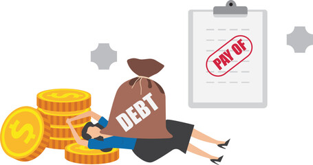 Pay off debt, responsibility to pay debtor, pay off business debt, deficit or borrowing due, Debt Payment Receipt, proof of debt repayment, successfully businesswoman paid off his business debts