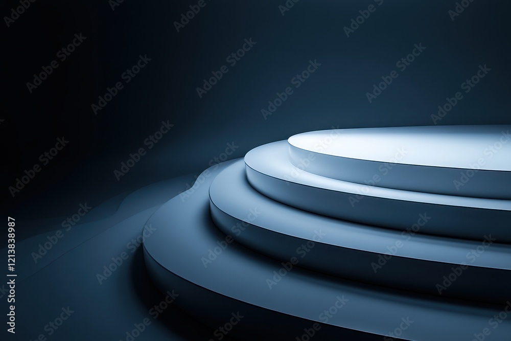 Poster elegant circular staircase illuminated by soft light creates an ethereal atmosphere in a minimalisti