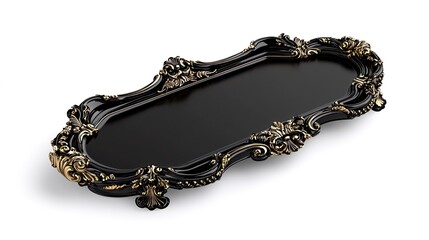 Elegant black gold serving tray isolated