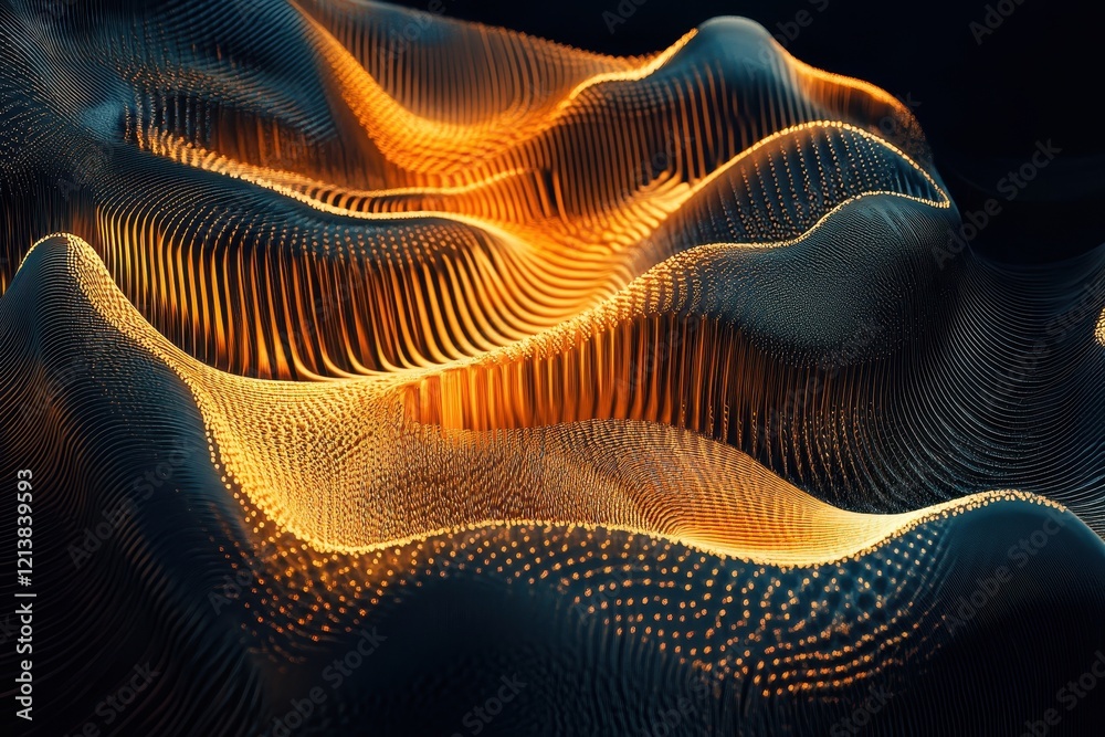 Poster glowing waves of light create an ethereal landscape in dark surroundings, revealing intricate patter