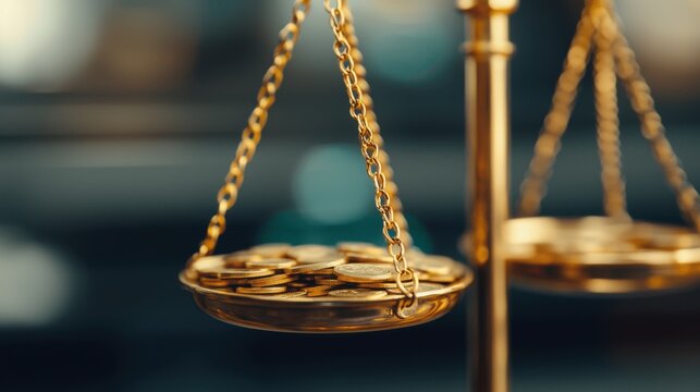 Global Economy Inflation Trade concept. Glowing Golden Balance Scale Signifying Justice and Legal Proceedings